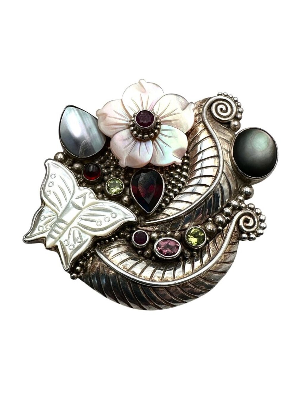 SAJEN Butterfly Flower Pendant Multi Gemstone Sterling Silver Pin Pendant Brooch
